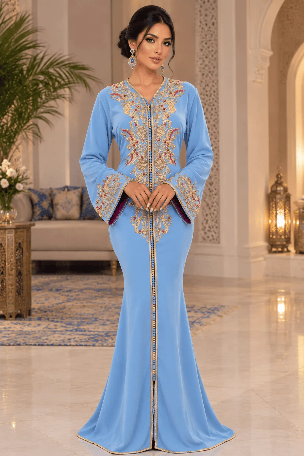 Caftan bleu clair coupe sirène
